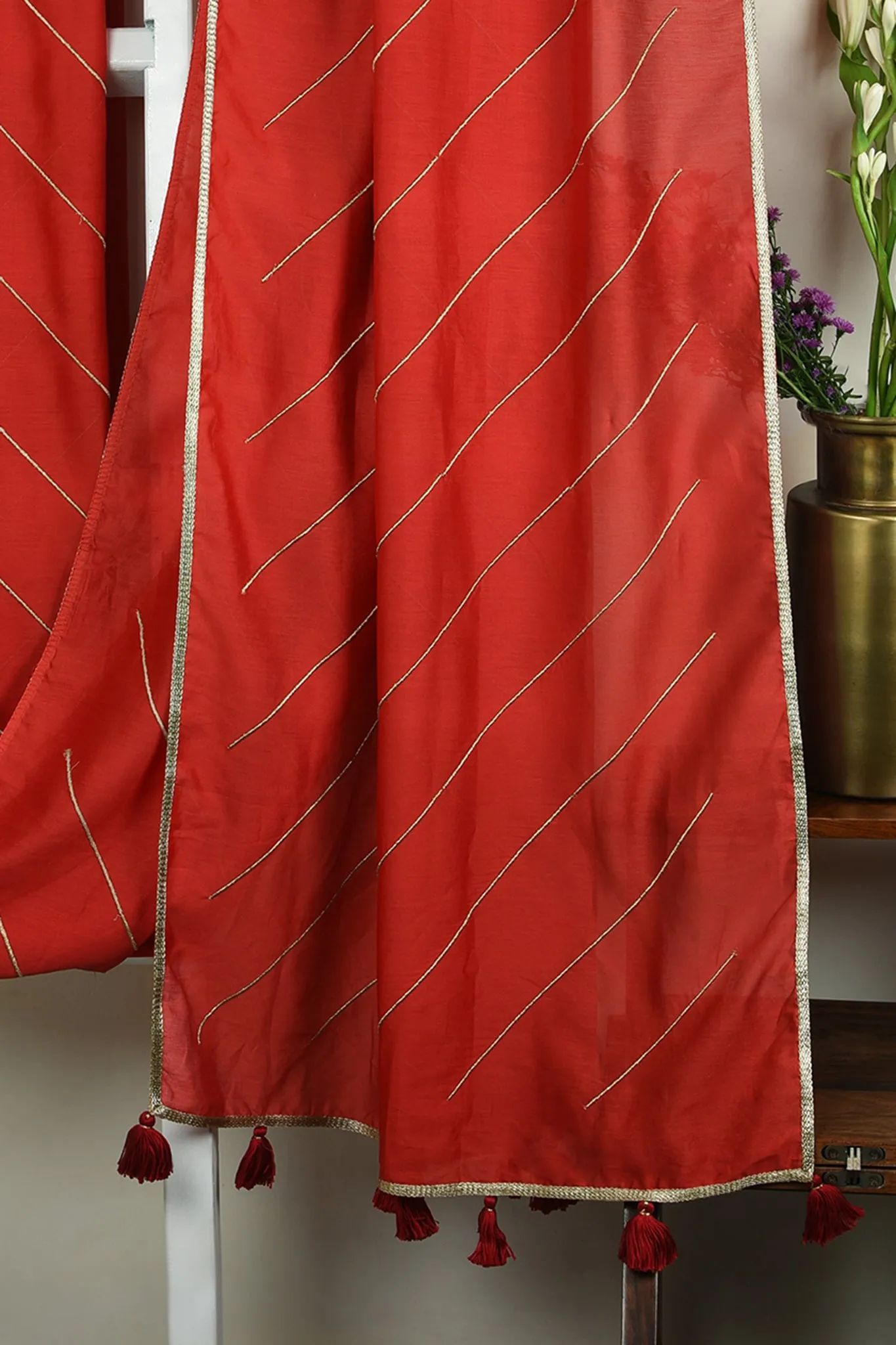 chanderi saree - ruby radiance & veil of gold