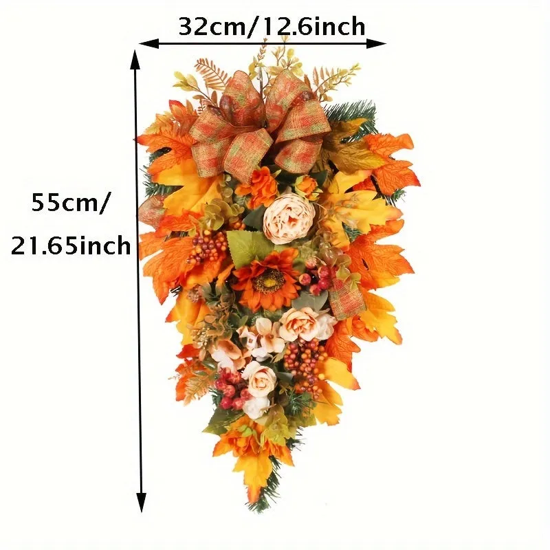 Charming Autumn Harvest Wreath - Sunflower, Maple Leaf & Rose Design | Perfect for Halloween & Thanksgiving Decor | Indoor/Outdoor Home Accent