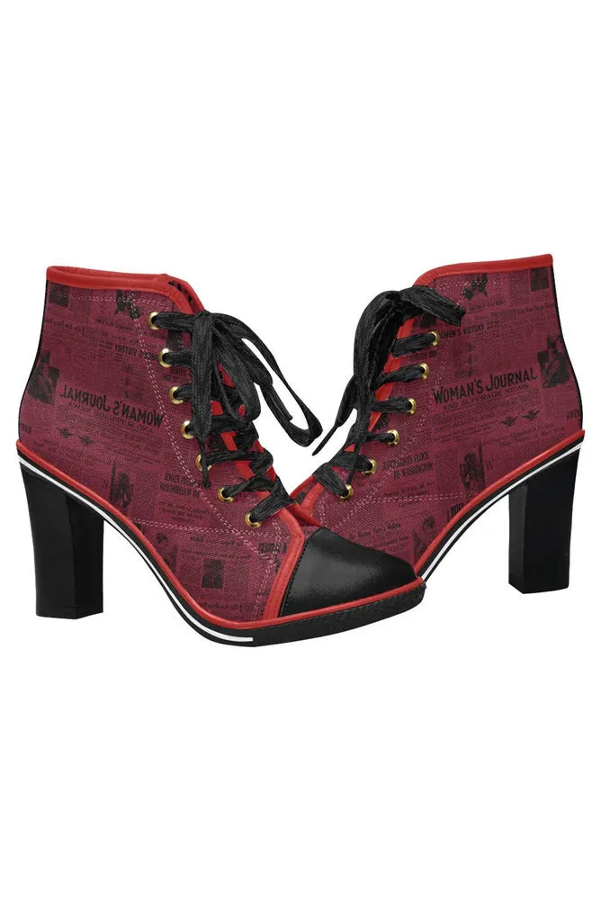 Crimson Women's Suffrage Lace Up Chunky Heel Ankle Booties