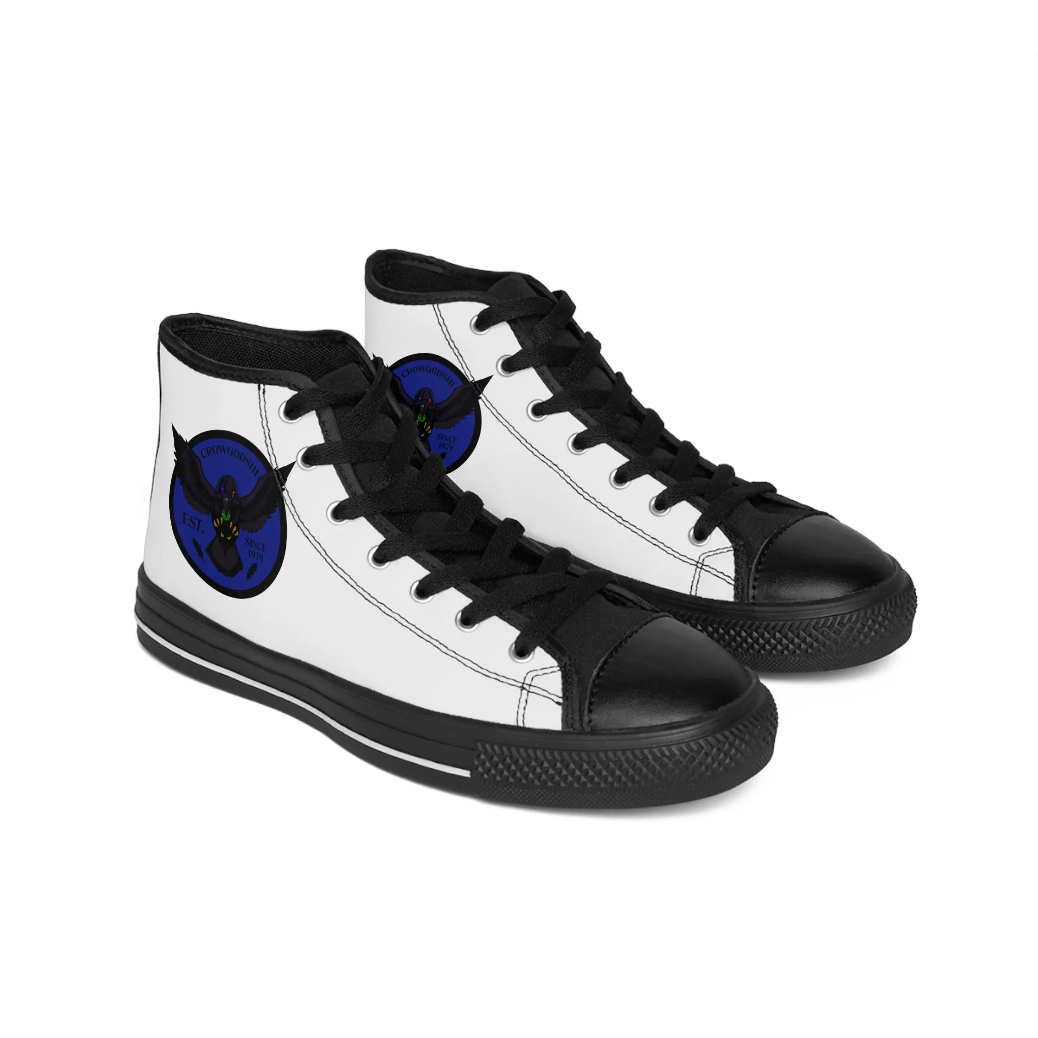 Crowgodshi 2nd Gen. High-Tops, White and White w/ DUKE BLUE LOGO