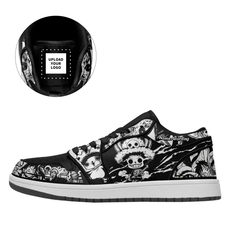 Custom One Piece-themed AJ1C Sneakers with Black and White Shoelaces,AJ1C-23020165