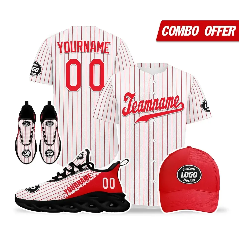 Custom White And Red Jersey Maxsoul Shoes And Hat Combo Offer Personalized,ZH-24020093