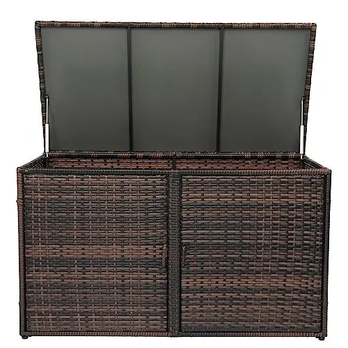 Deck Box Storage Bin Bench Organizer Outdoor Garden Patio Wicker Brown