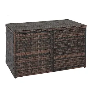 Deck Box Storage Bin Bench Organizer Outdoor Garden Patio Wicker Brown