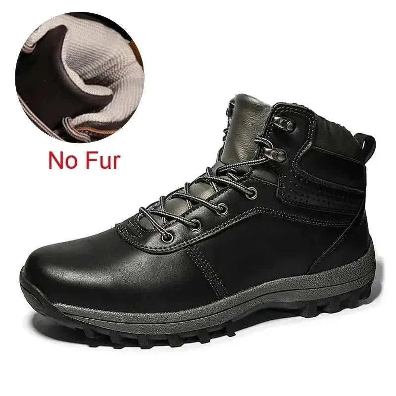 DEKABR Winter Warm Men Boots Genuine Leather Fur Plus Men Snow Boots Handmade Waterproof Working Ankle Boots High Top Men Shoes