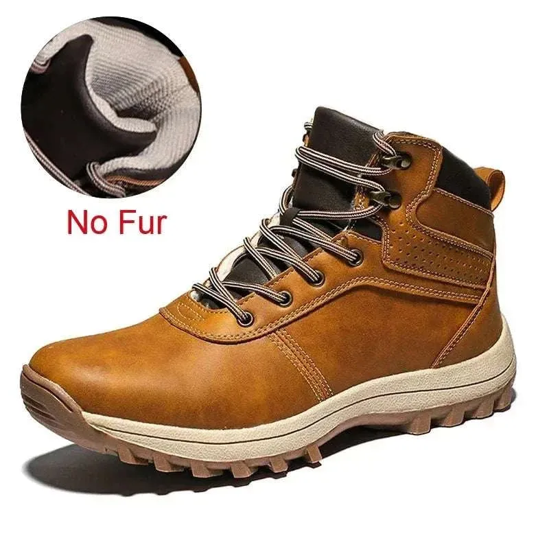 DEKABR Winter Warm Men Boots Genuine Leather Fur Plus Men Snow Boots Handmade Waterproof Working Ankle Boots High Top Men Shoes