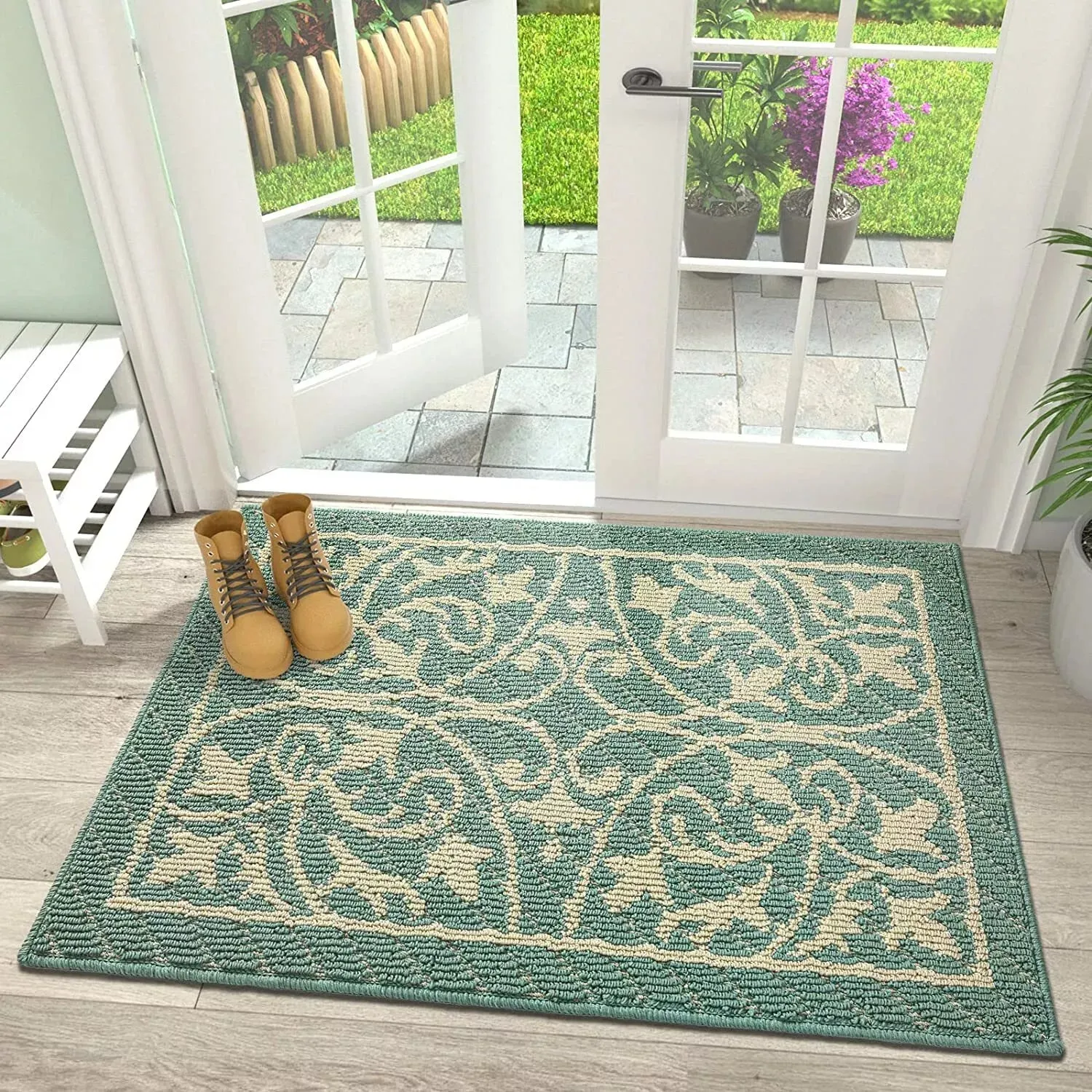 Dexi Door Mat Indoor Rugs for Entryway Non Slip Washable, 23.5x35.5, Dark Green