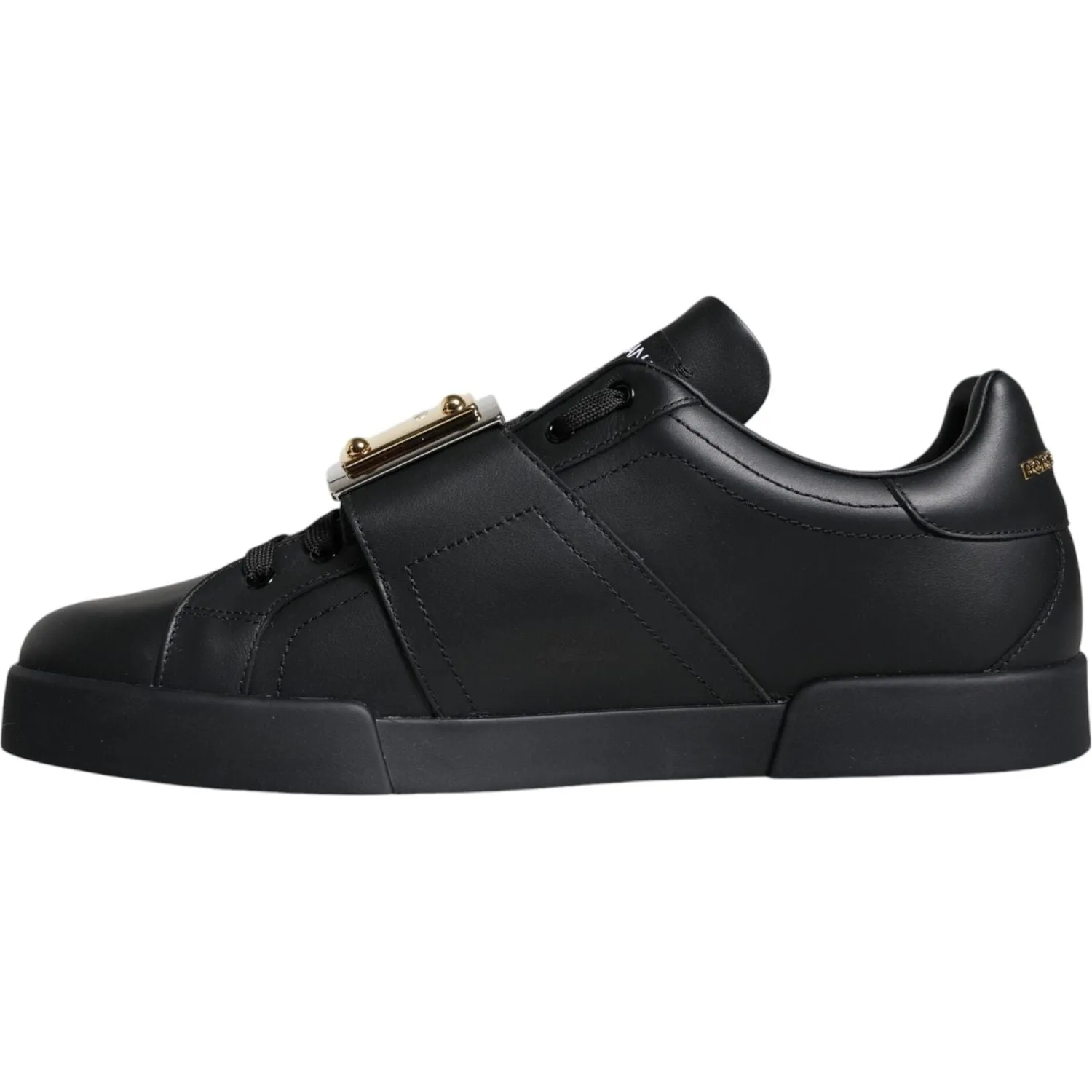 Dolce & Gabbana Black Leather Low Top Portofino Sneakers Shoes