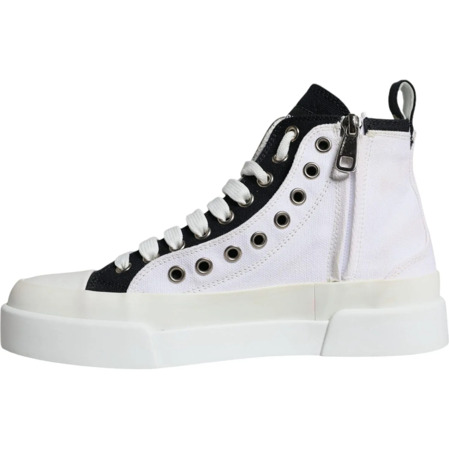 Dolce & Gabbana White Black Canvas Logo Mid Top Sneakers Shoes