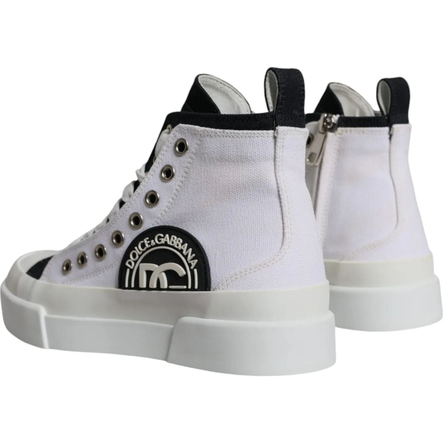 Dolce & Gabbana White Black Canvas Logo Mid Top Sneakers Shoes