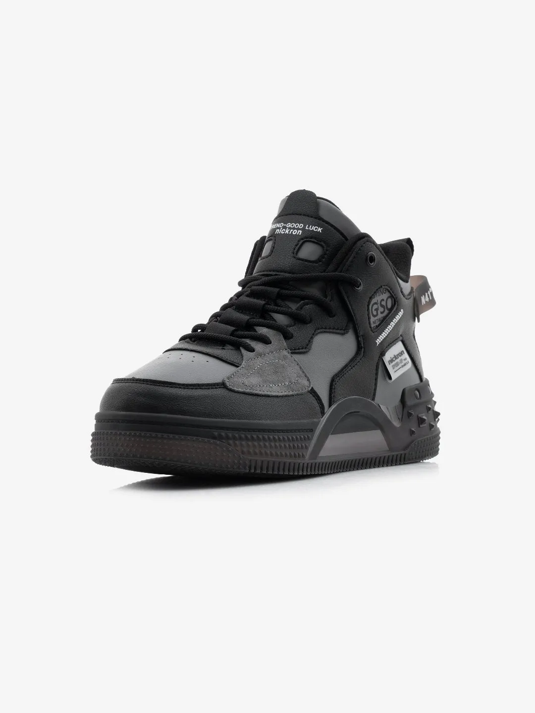 Droid 1.2 Black & Grey Mid-Top Stylish Flat Sole Premium Sneakers