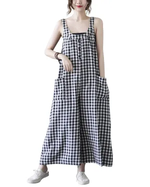 ellazhu Womens Plaid Sleeveless Harem Rompers Jumpers Jumpsuits GA2358