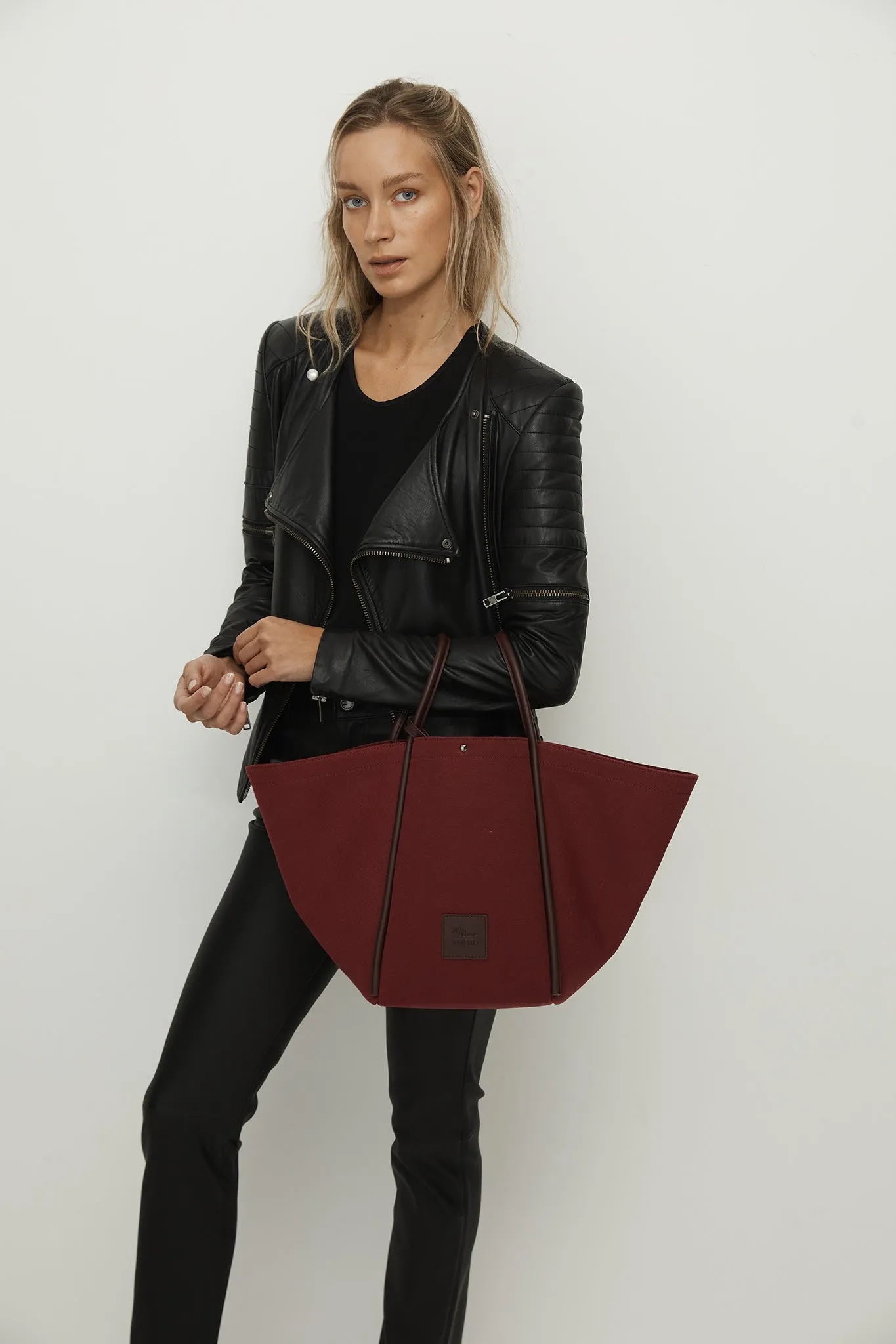 Fifth Avenue Tote Shoulder Bag Burgundy Canvas & Leather