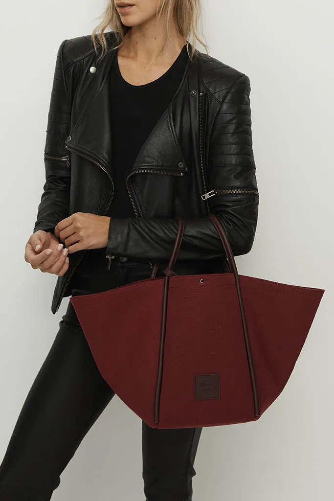 Fifth Avenue Tote Shoulder Bag Burgundy Canvas & Leather