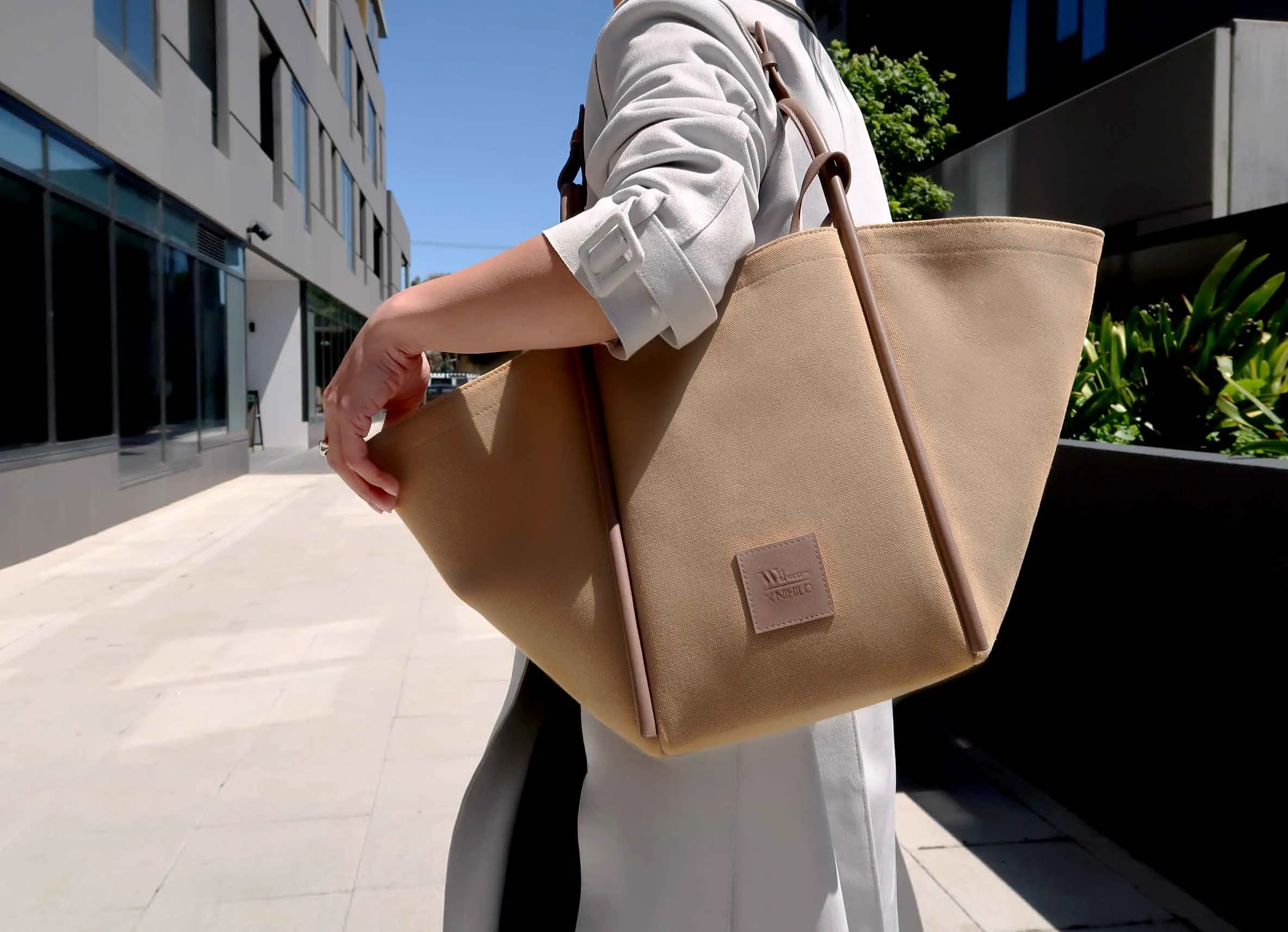 Fifth Avenue Tote Shoulder Bag Camel Canvas & Leather