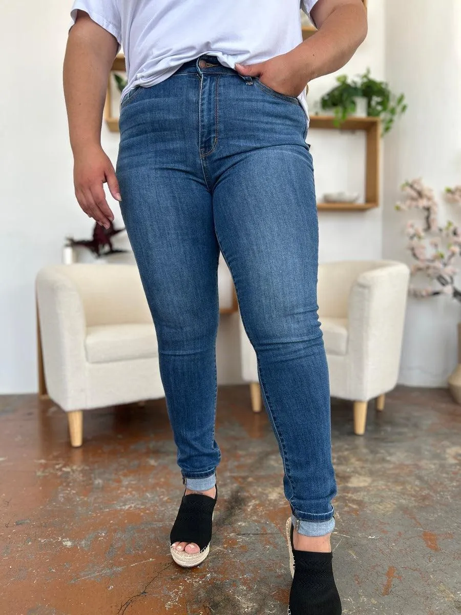 Full Size Cuffed Hem Skinny Jeans