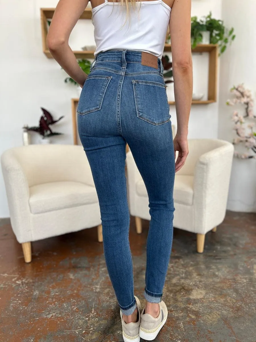 Full Size Cuffed Hem Skinny Jeans