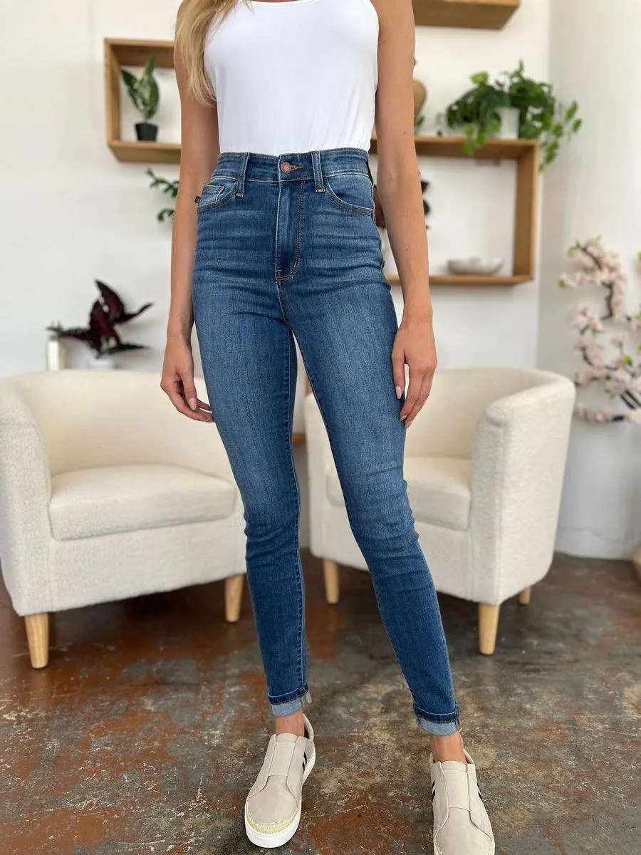 Full Size Cuffed Hem Skinny Jeans