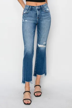 Full Size Frayed Step Hem Ankle Straight Jeans