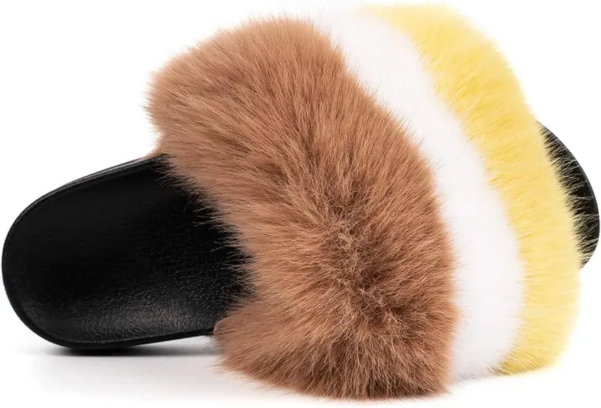 FUNKY MONKEY -  Faux Fur Slides Fuzzy Slippers Indoor/Outdoor