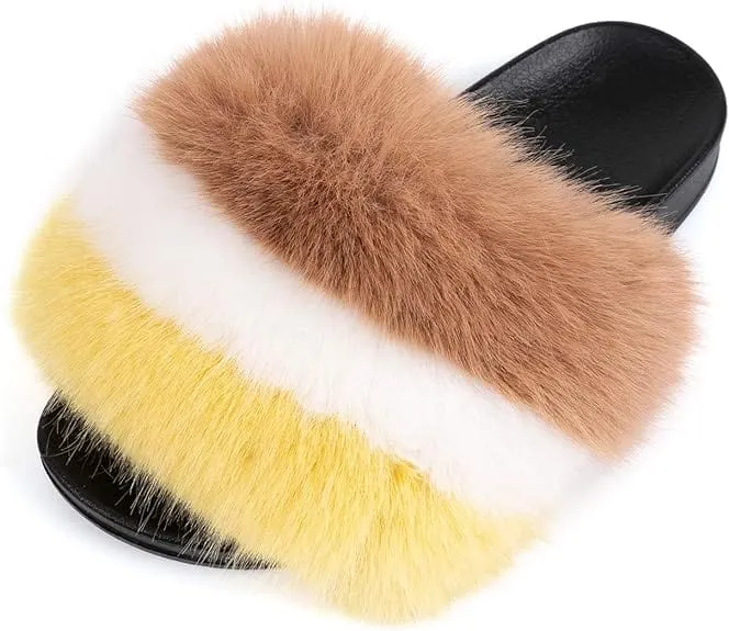 FUNKY MONKEY -  Faux Fur Slides Fuzzy Slippers Indoor/Outdoor