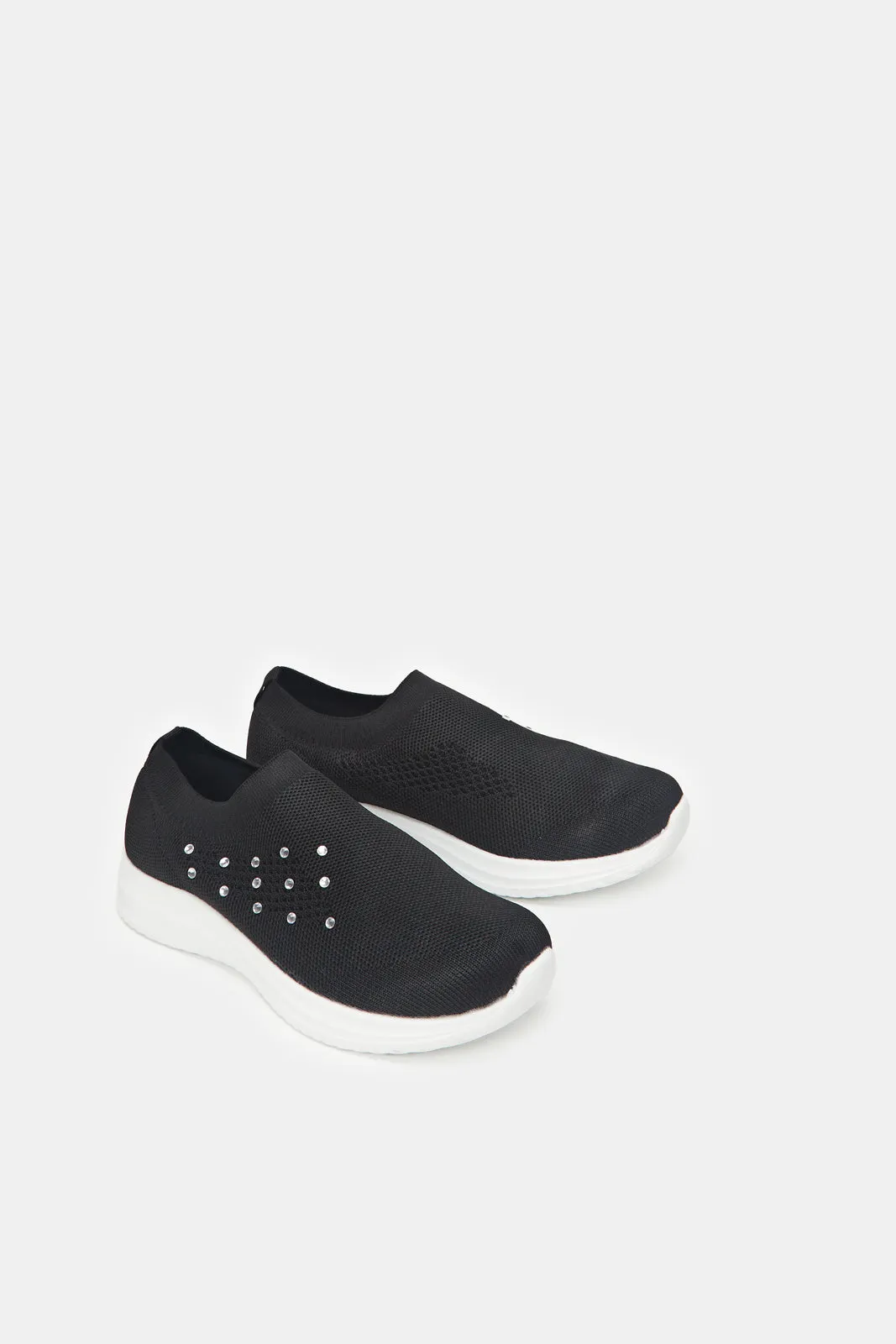 Girls Black Fly Knit Slip-On Sneakers