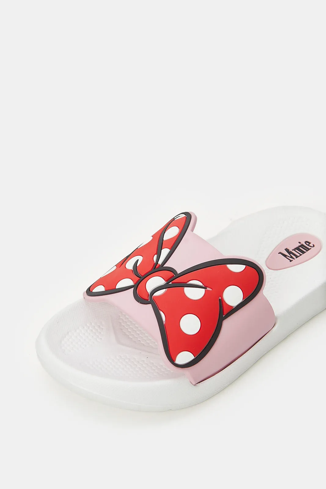 Girls White Minnie Mouse Slides