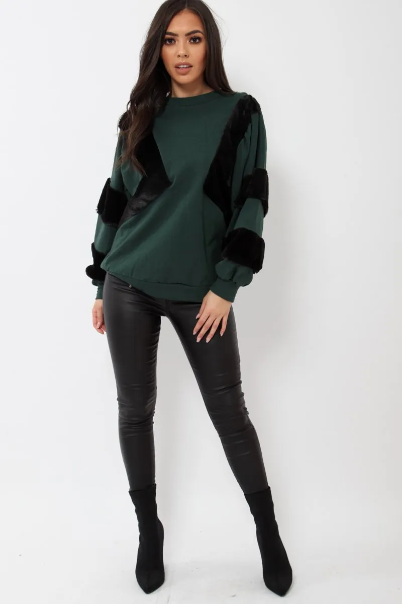 Green Jumper with Fur on Front and Sleeves - Mercedes