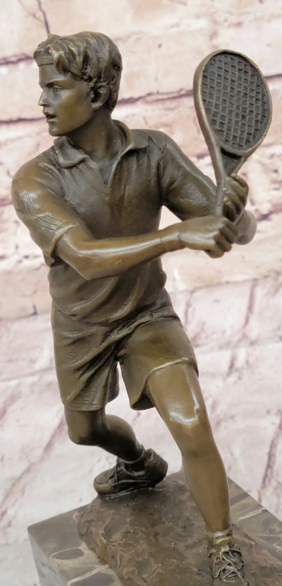 Hand Crafted Tennis Ball Player Bronze Sculpture Origin Figurine Art Deco Figure