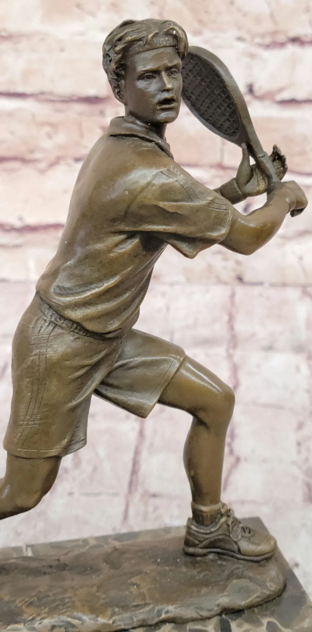 Hand Crafted Tennis Ball Player Bronze Sculpture Origin Figurine Art Deco Figure