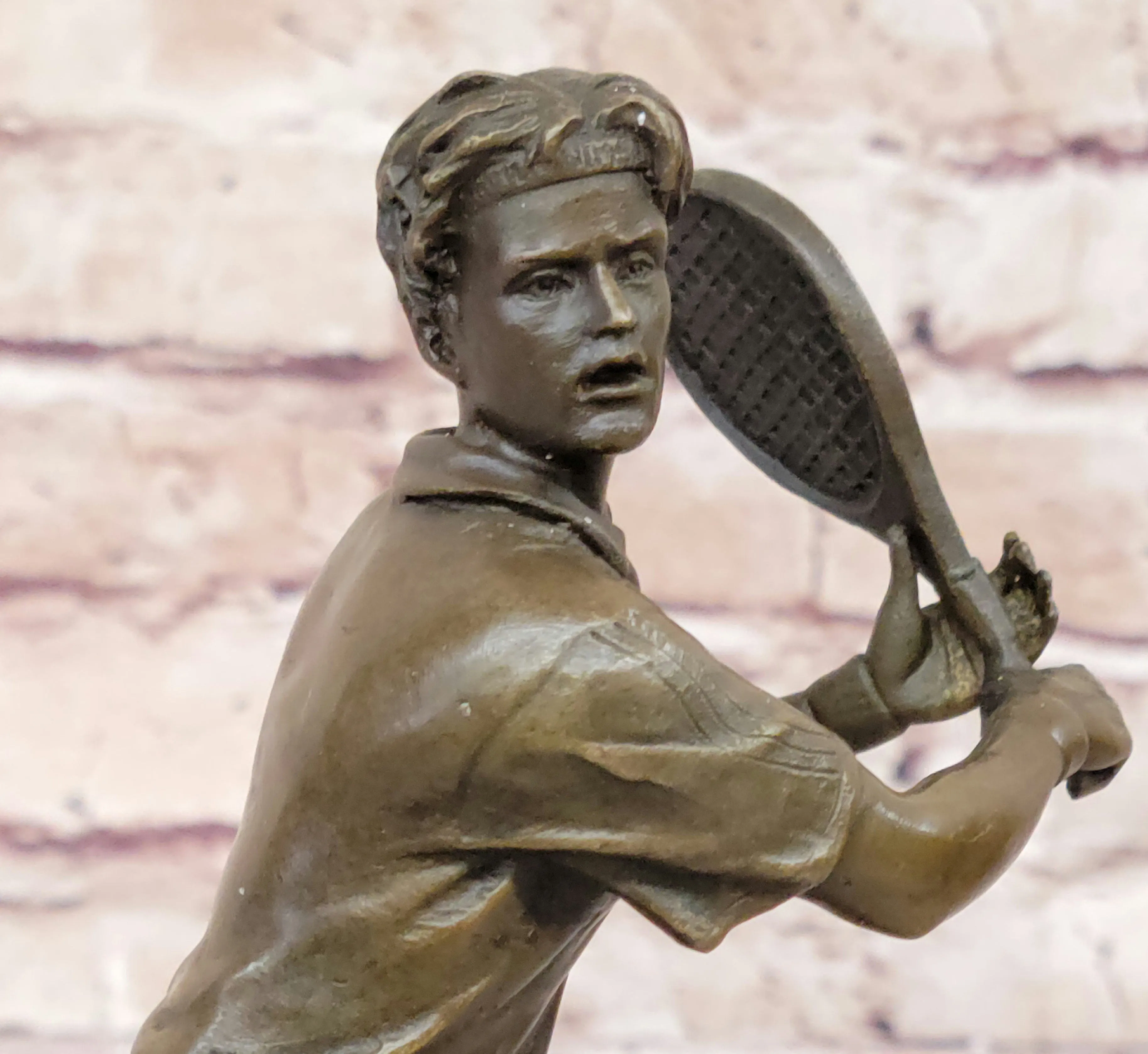 Hand Crafted Tennis Ball Player Bronze Sculpture Origin Figurine Art Deco Figure