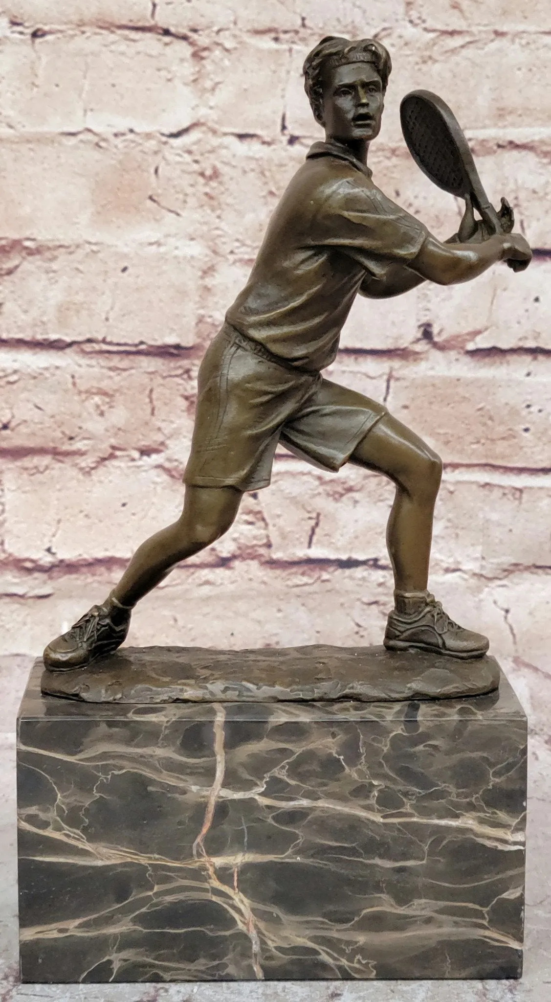 Hand Crafted Tennis Ball Player Bronze Sculpture Origin Figurine Art Deco Figure