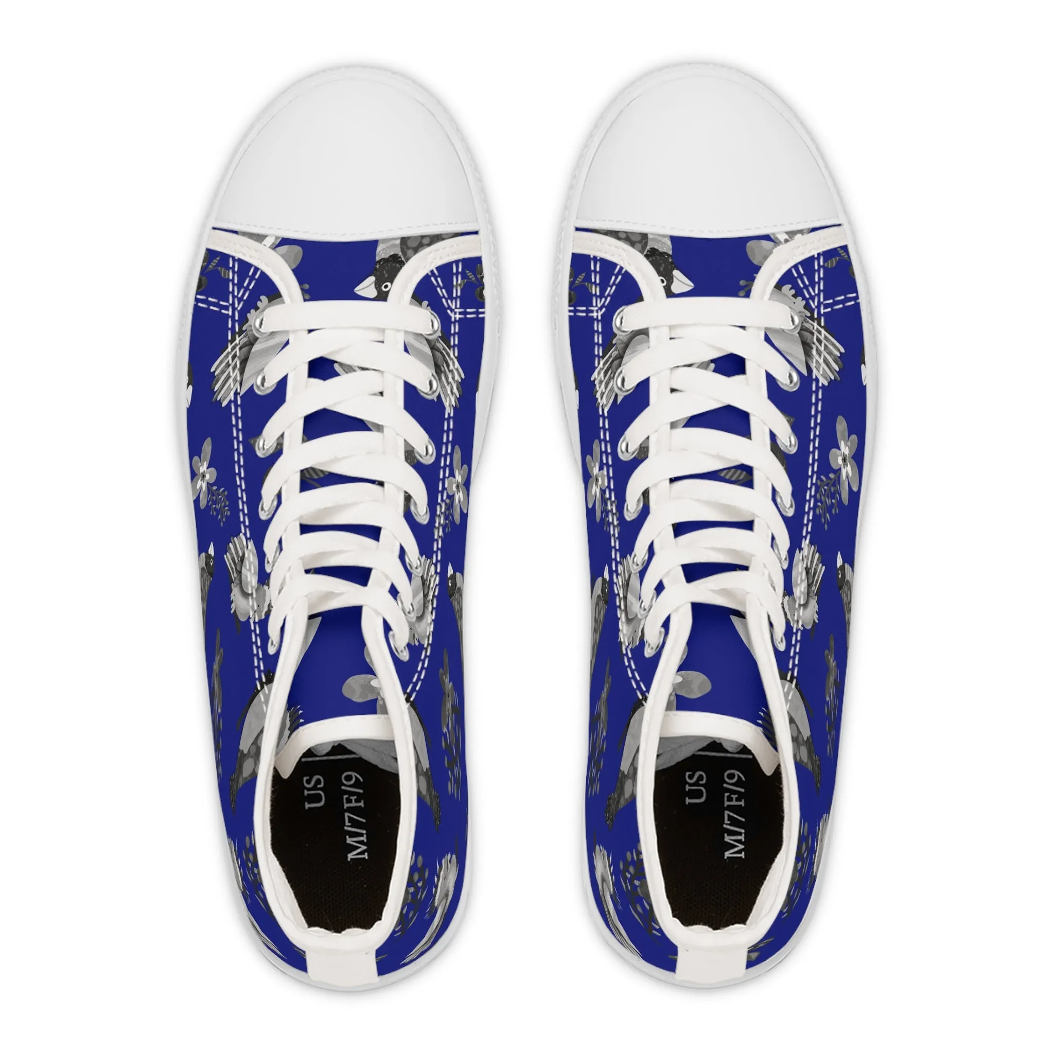 Hand-drawn Parrot Blue Background Women's High Top Sneakers