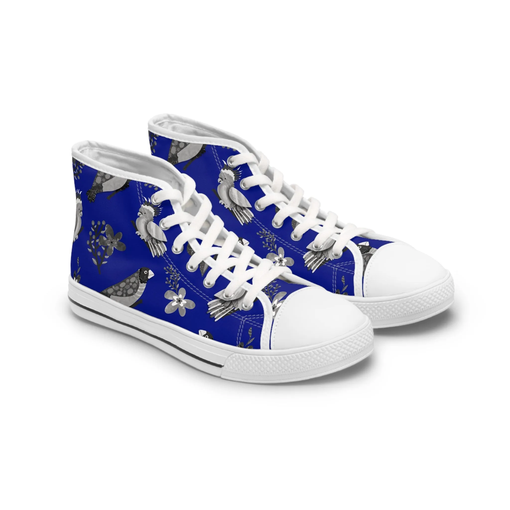 Hand-drawn Parrot Blue Background Women's High Top Sneakers