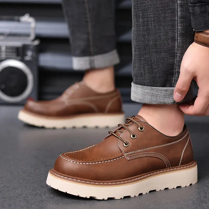 Hnzxzm Men's British Retro Casual Shoes Men Thick Sole Heightened Fashion Work Shoes Mens Lace-up Comfortable Outdoor Flats Oxfords