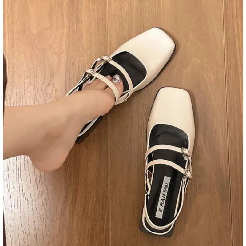 Hnzxzm Summer Design Women Sandal Fashion Narrow Band Dress Square Heel Shoes Ladies Outdoor Patent Leather Mary Jane Shoes