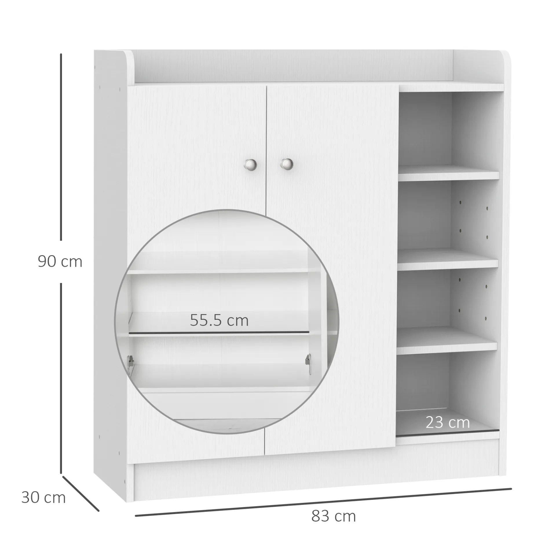 HOMCOM White Shoe Storage Cabinet with Adjustable 4 Shelves and Two Doors – Ideal Hallway Footwear Organizer