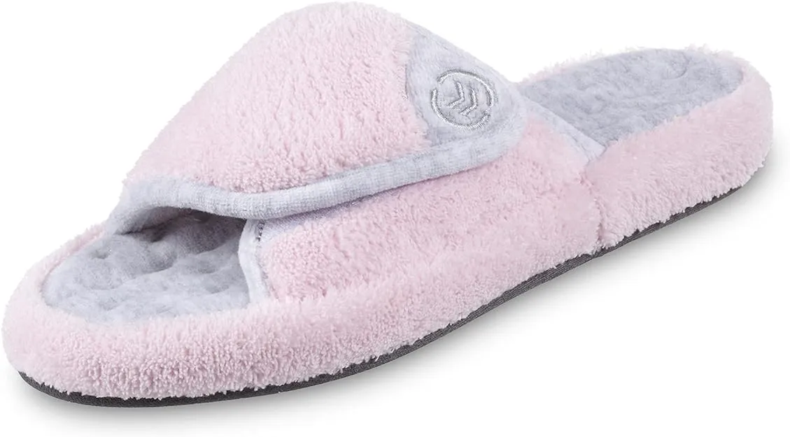 Isotoner Women's Terry Spa Slip On Slide Slipper with Memory Foam for Indoor/Outdoor Comfort