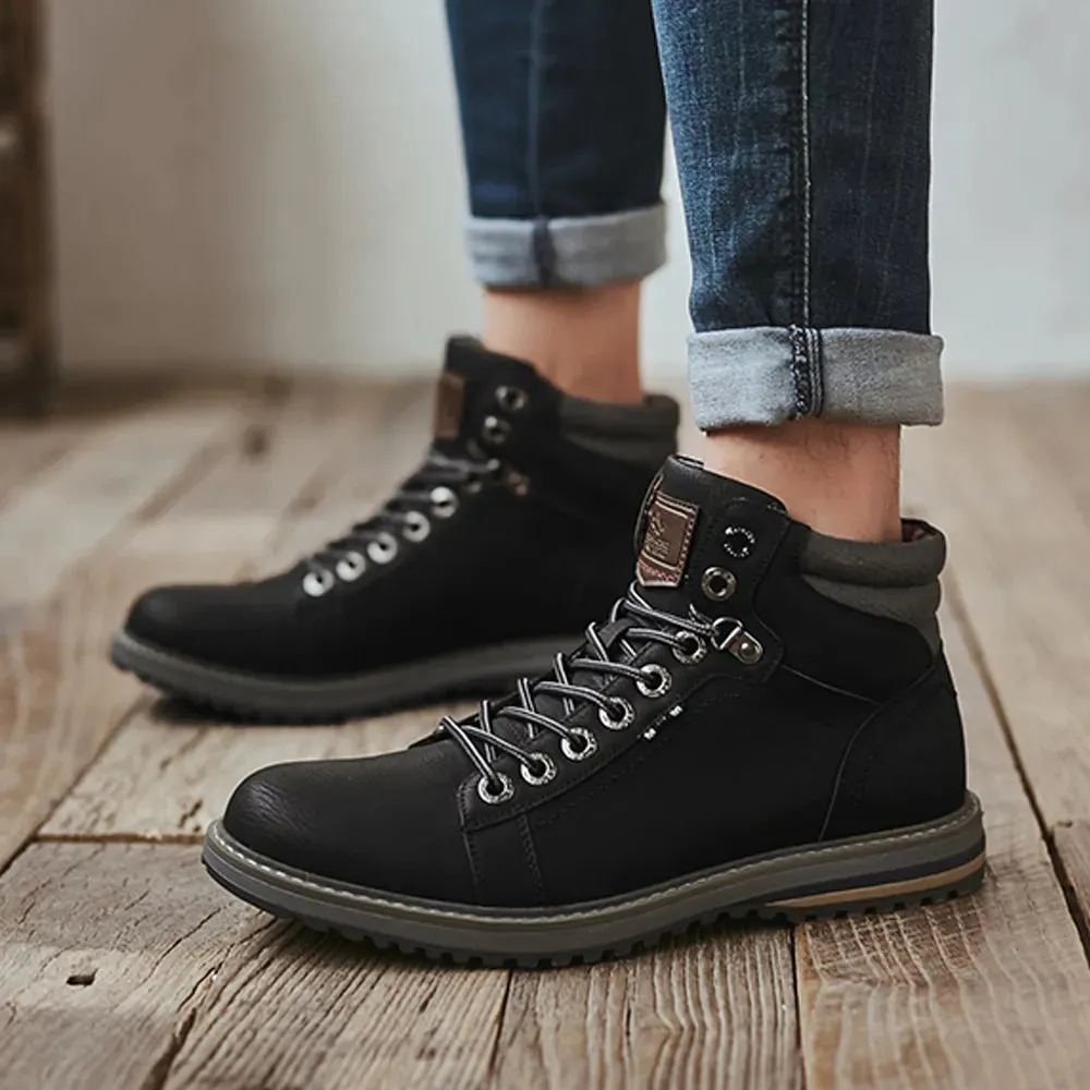 Italian Vintage Leather Lace-Up Warm Winter Boots