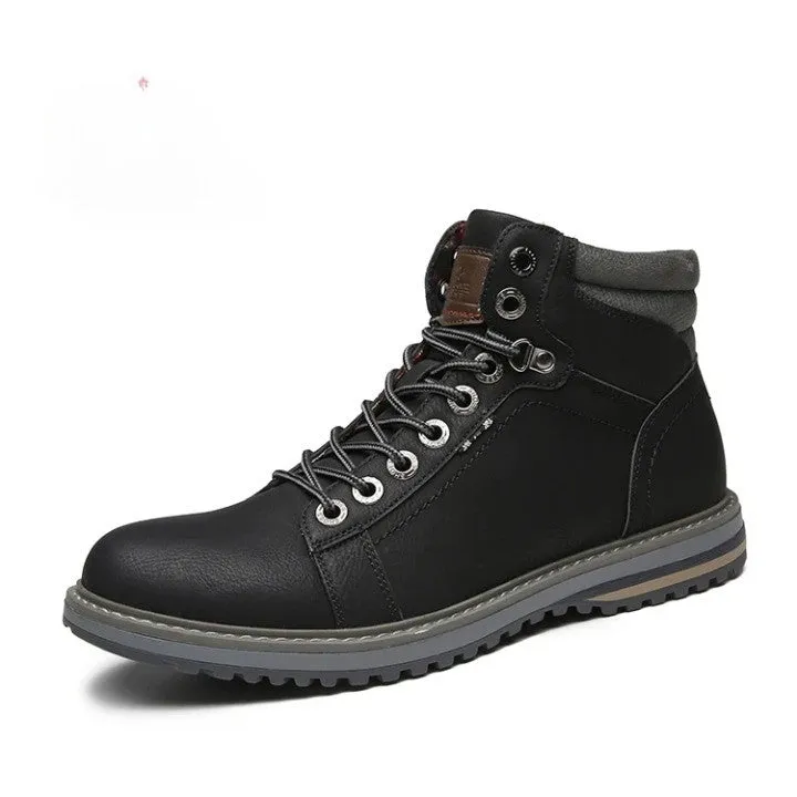 Italian Vintage Leather Lace-Up Warm Winter Boots