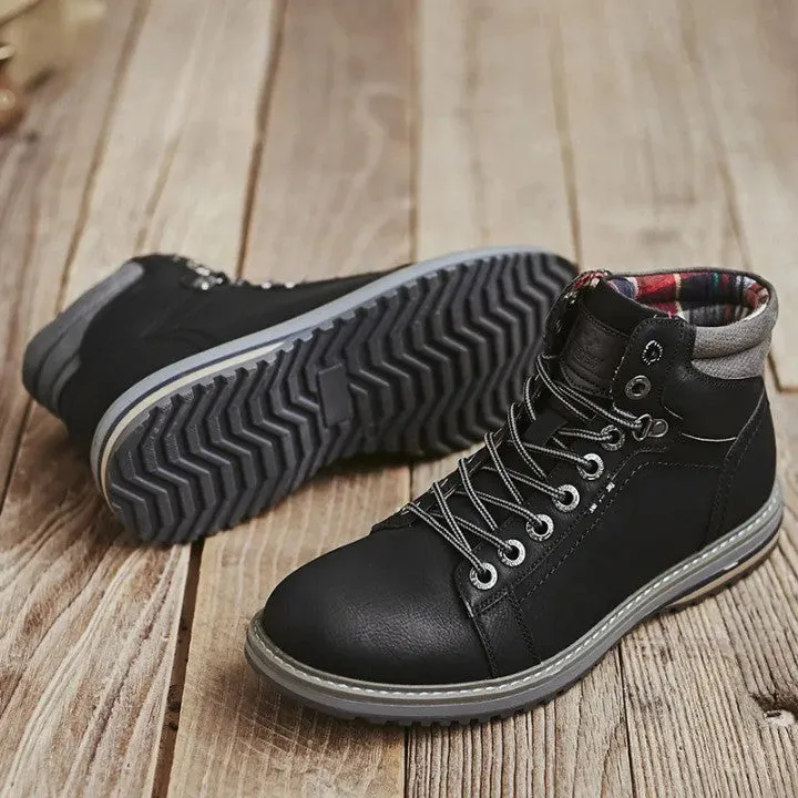 Italian Vintage Leather Lace-Up Warm Winter Boots