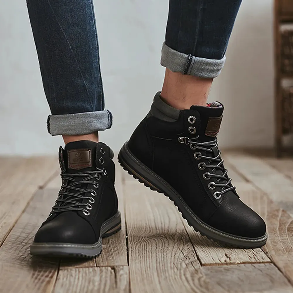 Italian Vintage Leather Lace-Up Warm Winter Boots