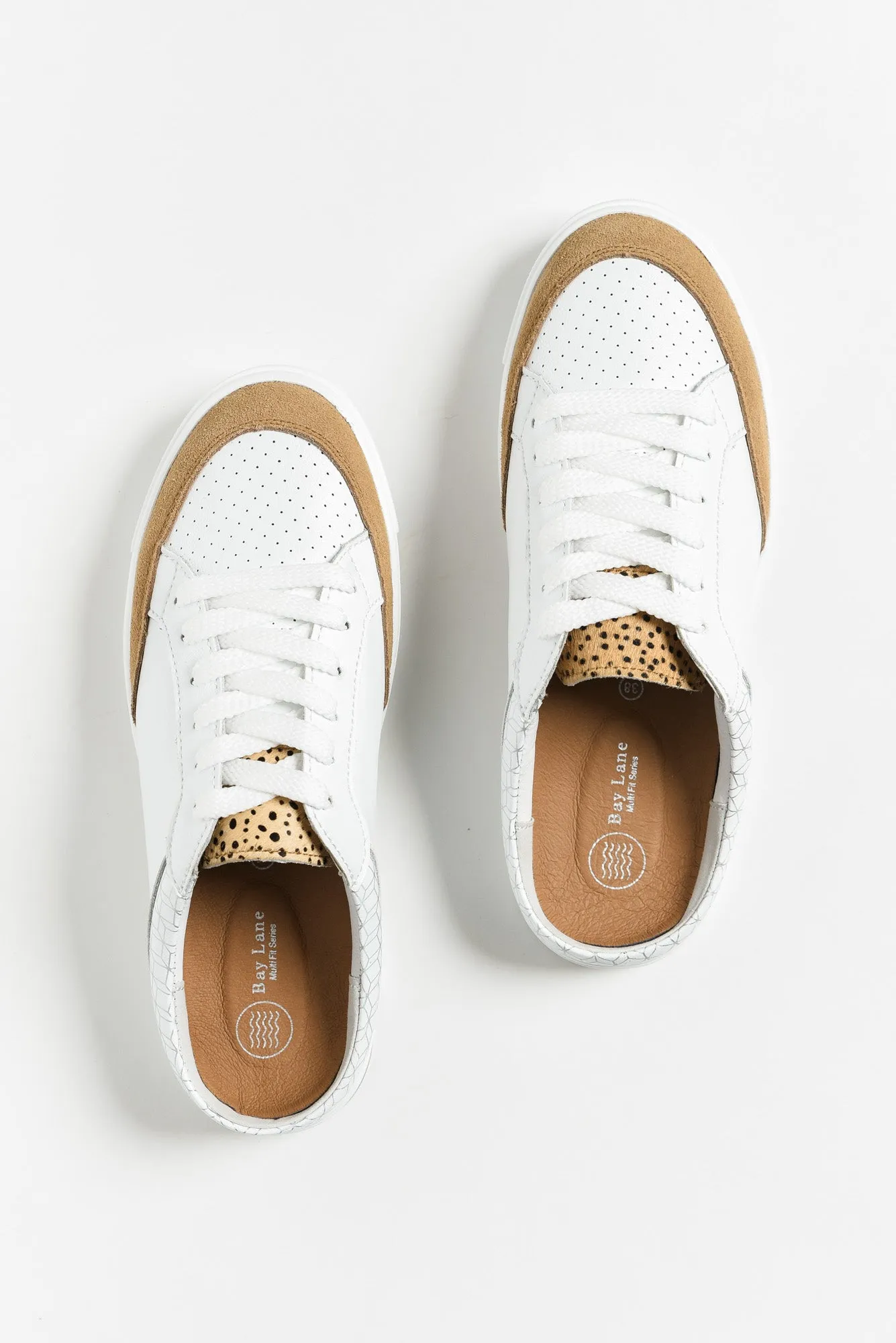 Kombi White Cheetah Leather Mule Sneaker