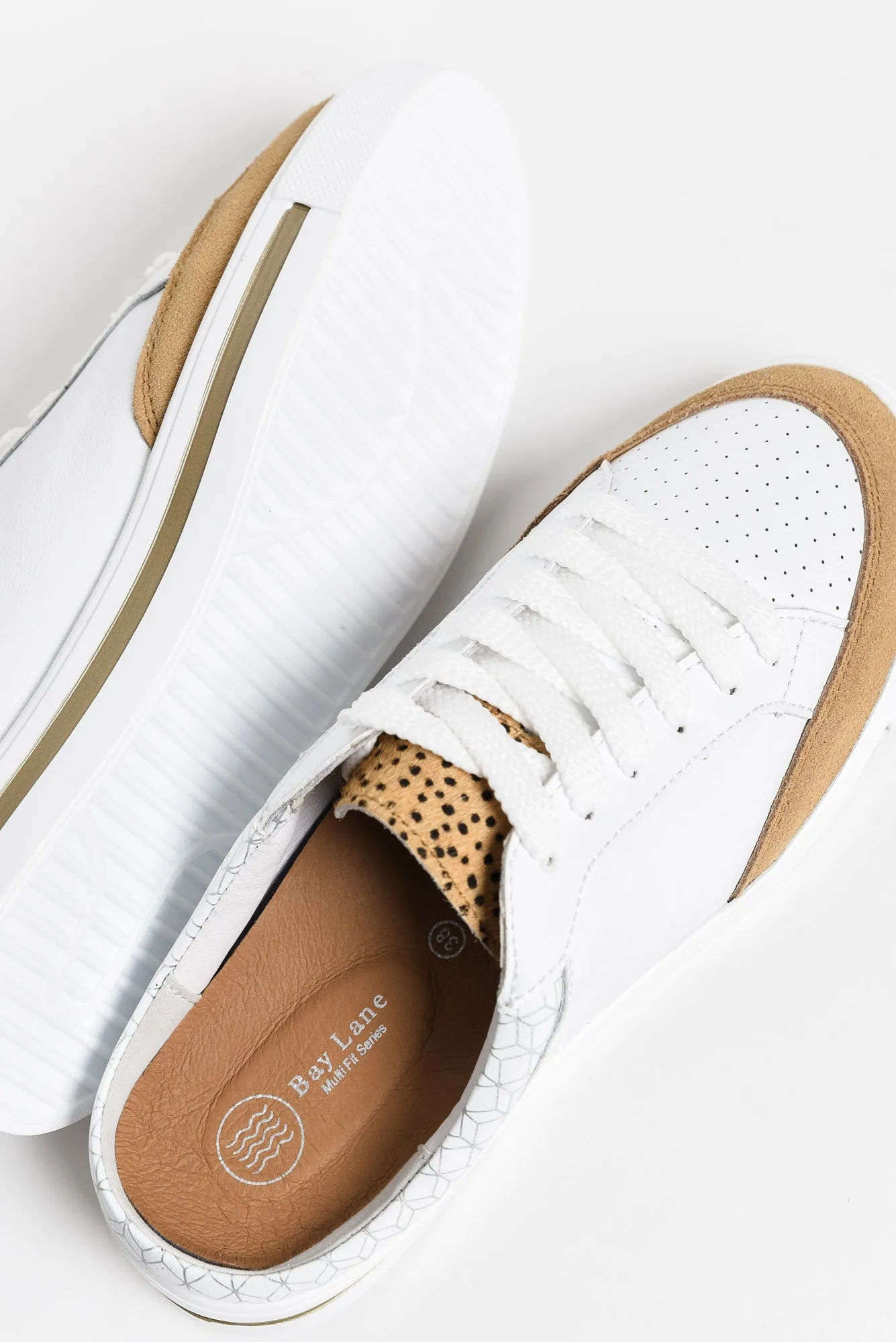 Kombi White Cheetah Leather Mule Sneaker