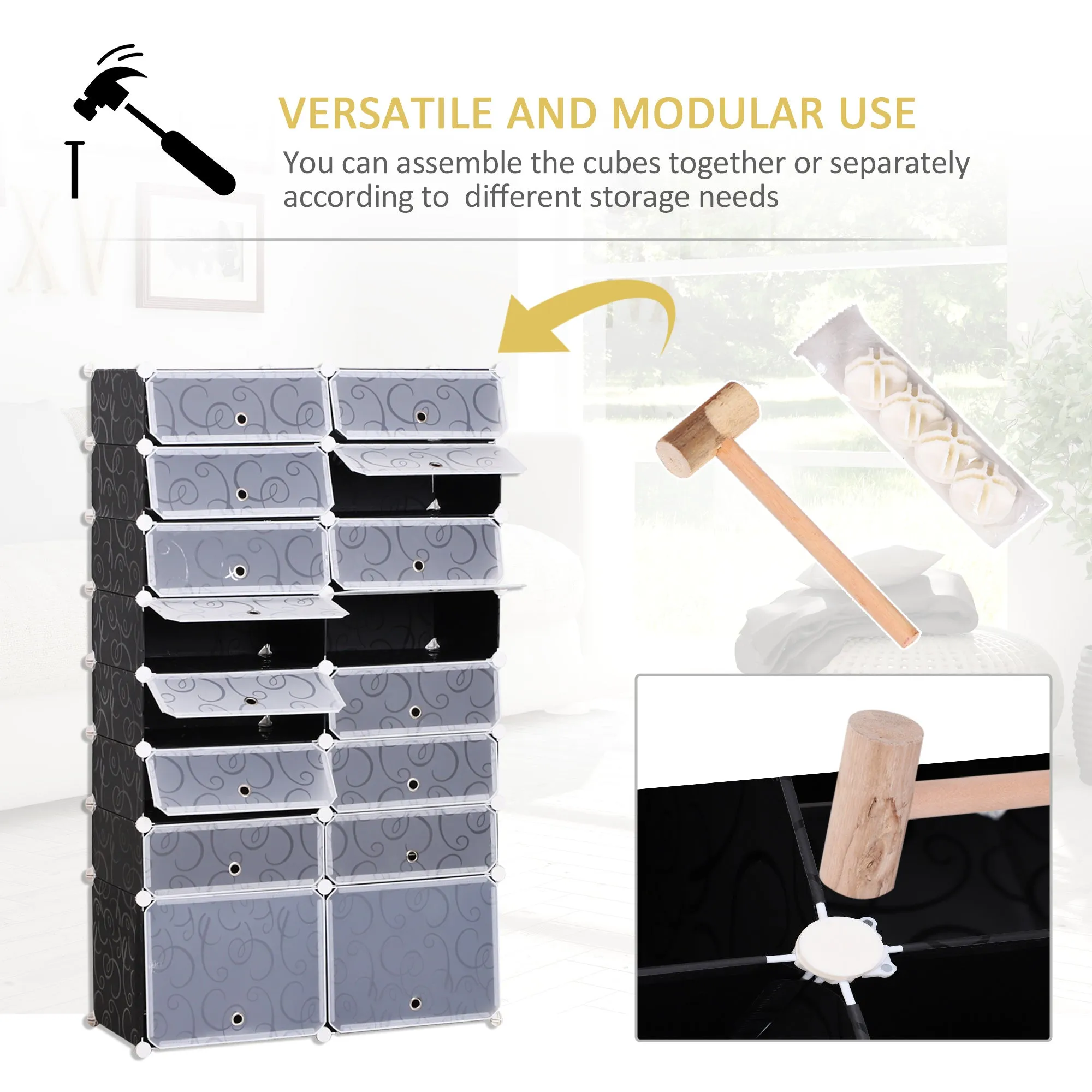 Large 16-Cube DIY Shoes Rack Portable Interlocking Plastic Cabinet 8 Tier Footwear Organiser Bedroom 32 Pairs