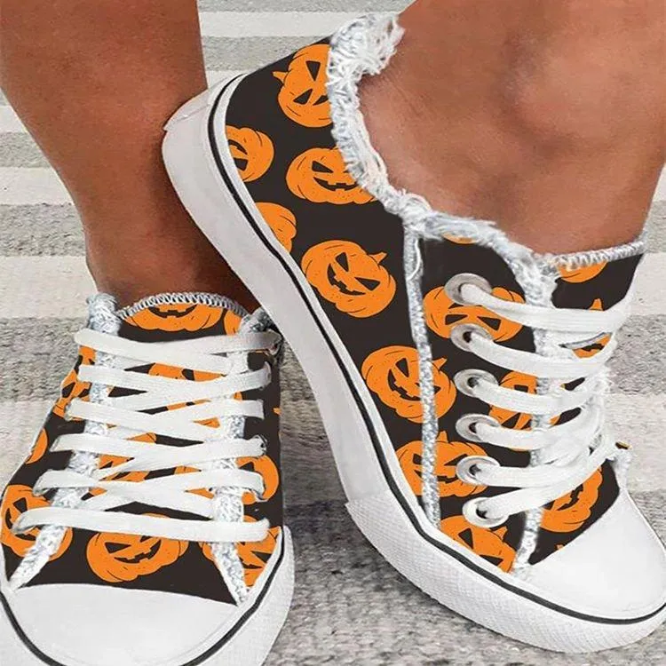 🔥Last Day 49% OFF - Halloween Pumpkin Head Printed Canvas Shoes