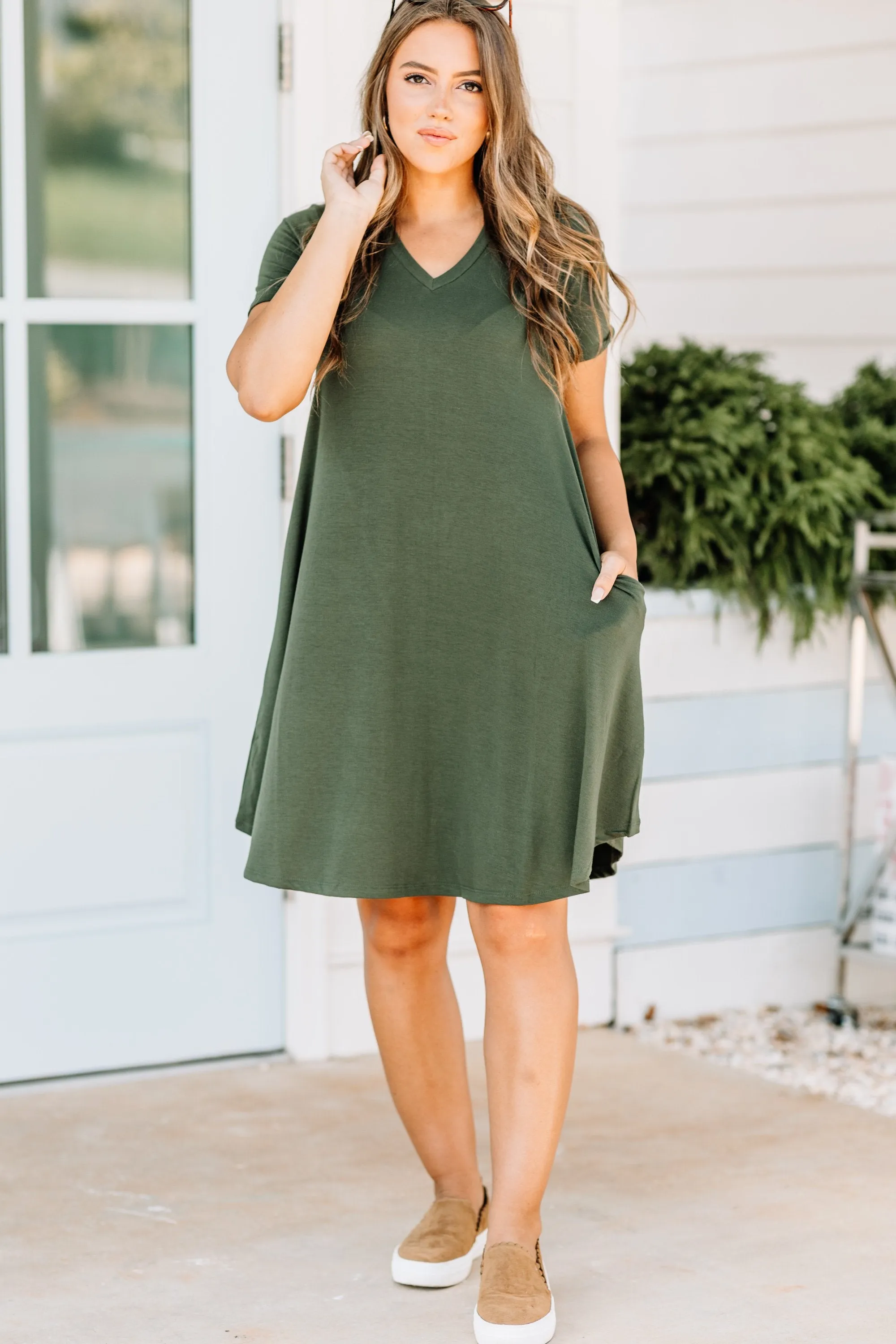 Lean On Me Army Green T-shirt Dress