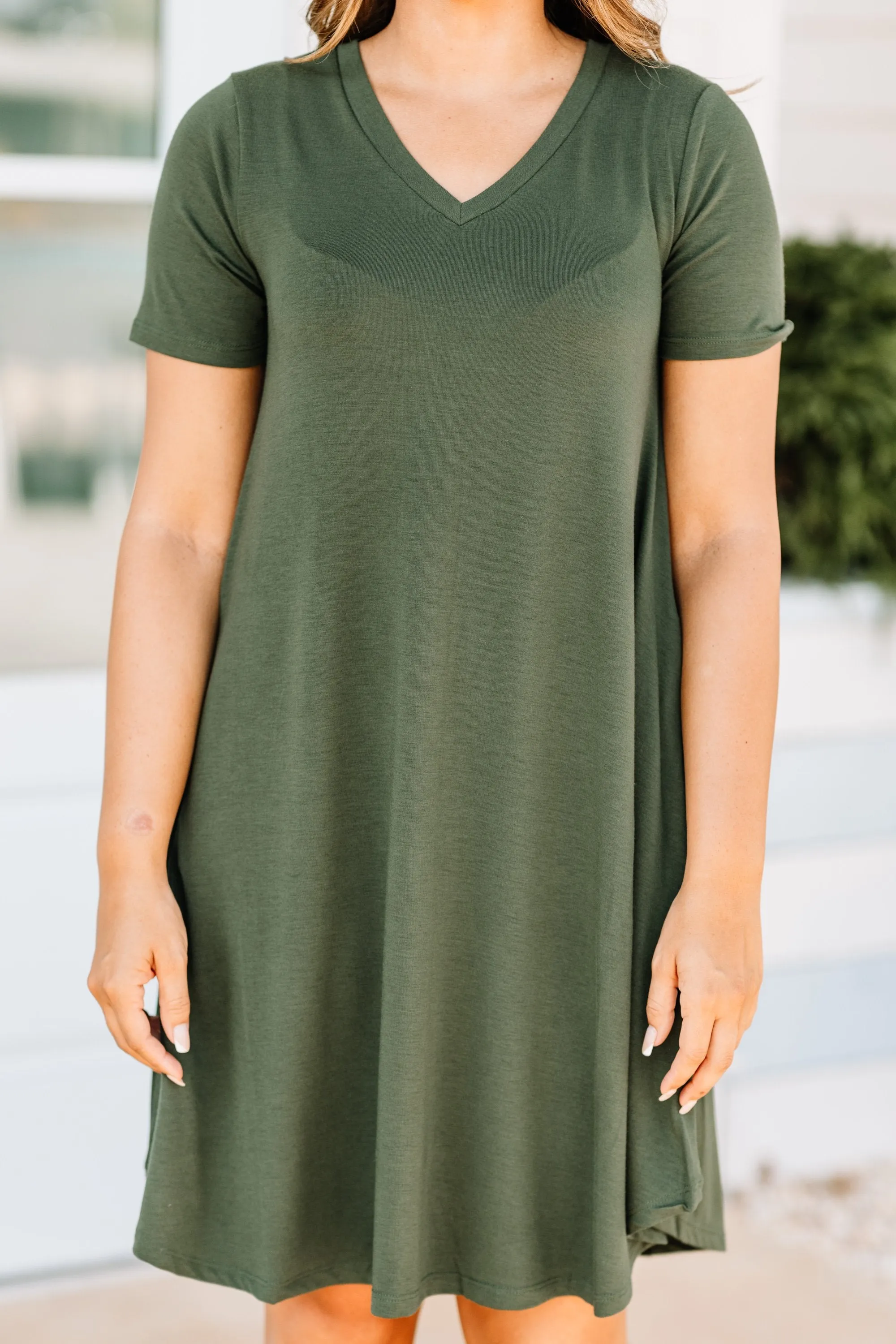 Lean On Me Army Green T-shirt Dress