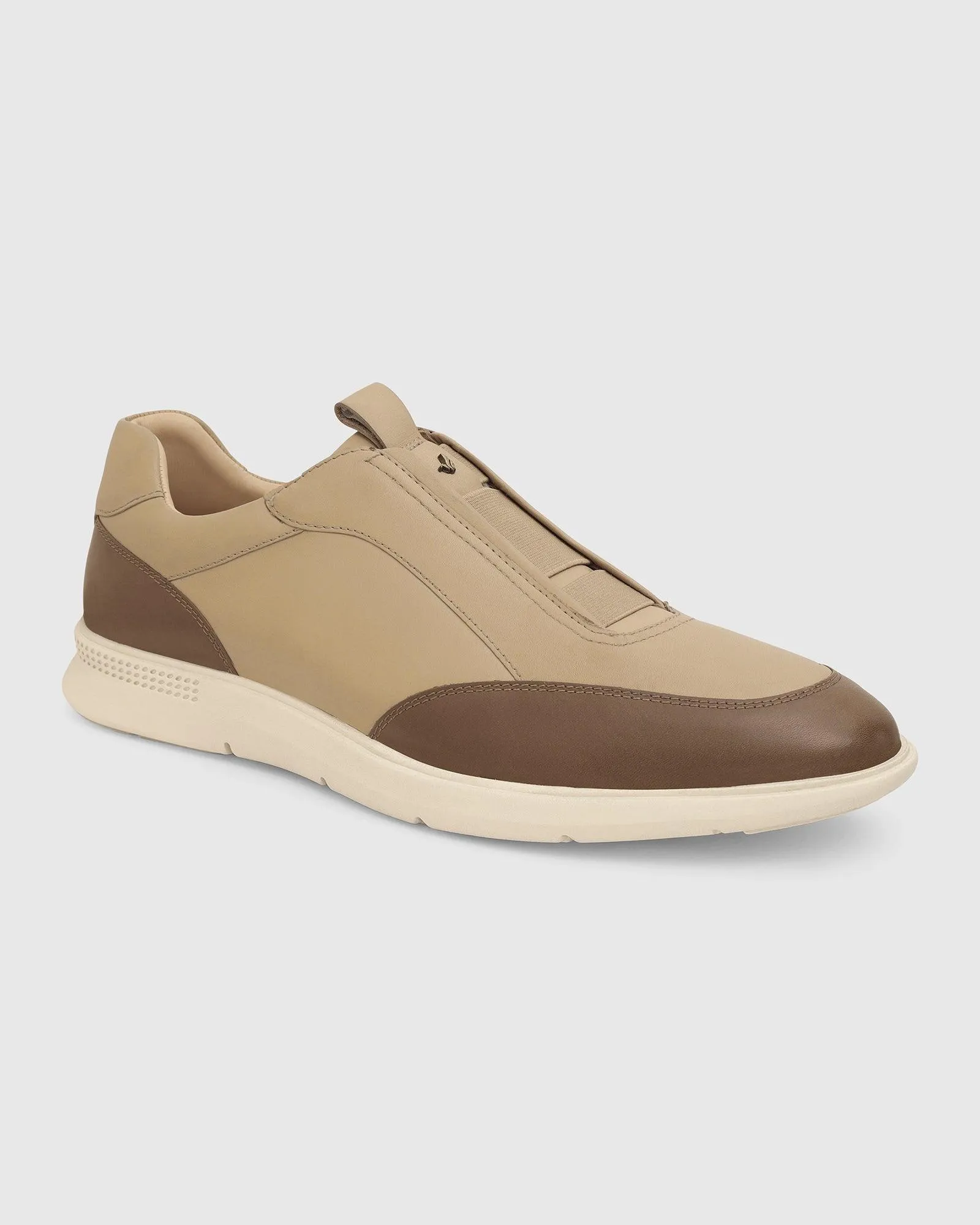 Leather Beige Solid Sneakers - Tummi