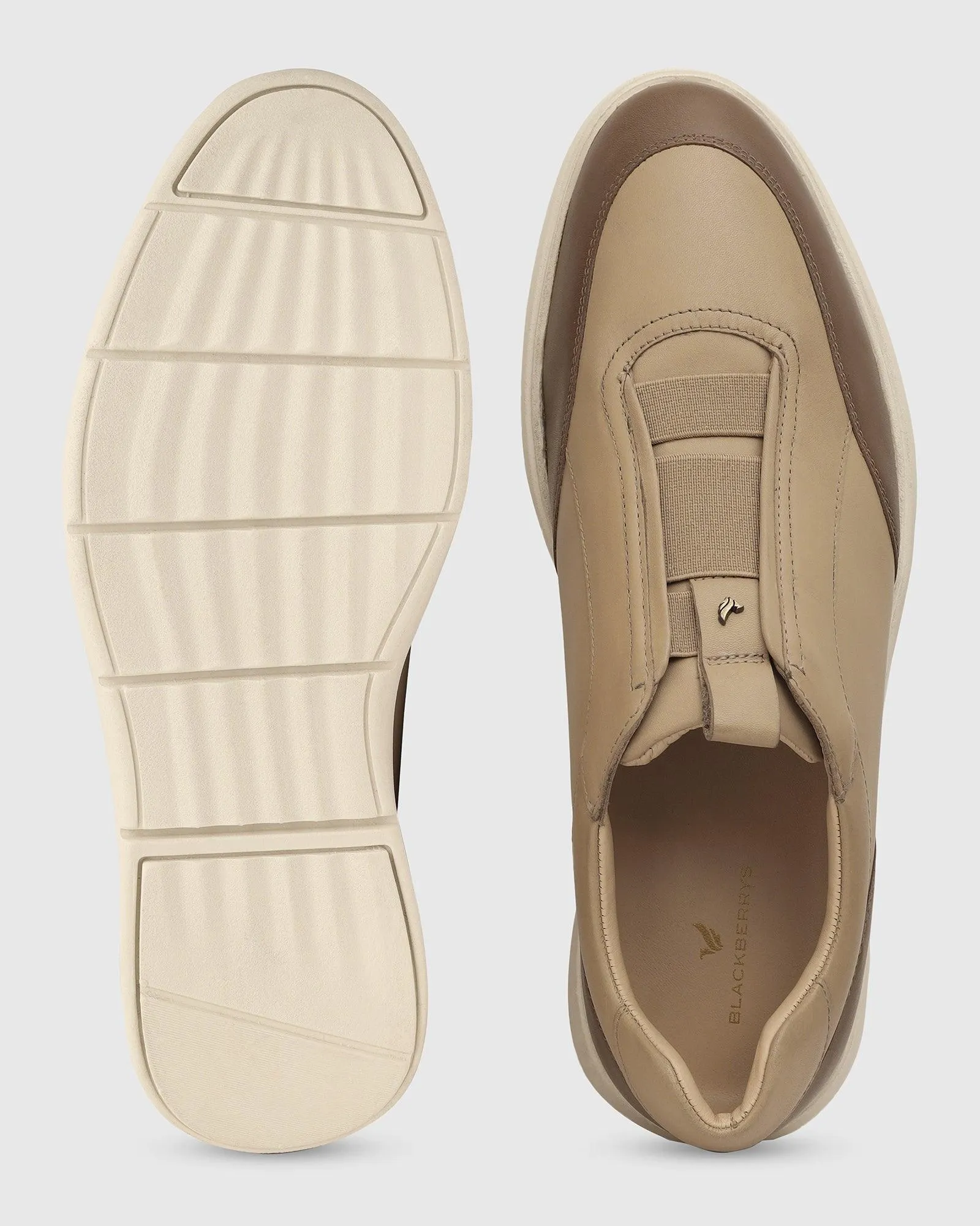 Leather Beige Solid Sneakers - Tummi